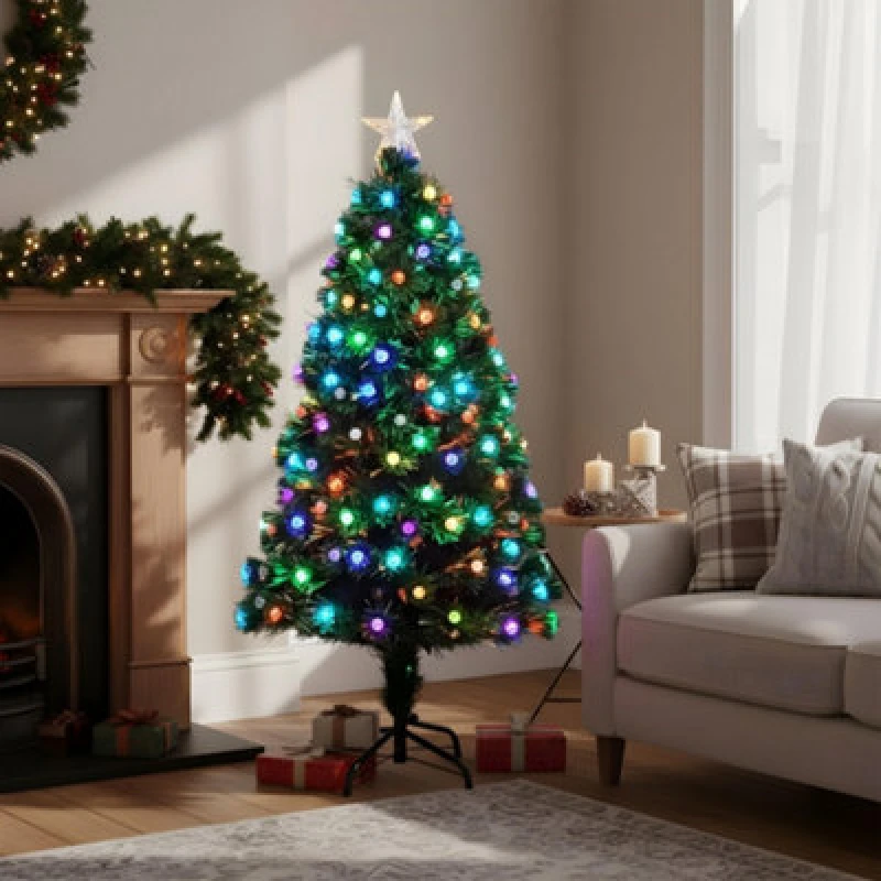 Image of Shatchi 5ft/150cm Diamonds Fibre Optic Christmas Tree LED Pre-Lit Green