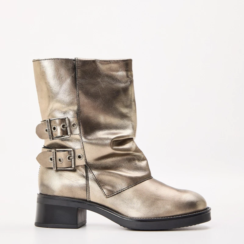 Image of Steve Madden Womens Bonfire Ankle Heeled Boots Gold Lthr female 3 (36)