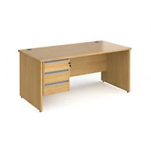 Image of Dams International Straight Desk with Oak Coloured MFC Top and Silver Frame Panel Legs and 3 Lockable Drawer Pedestal Contract 25 1600 x 800 x 725mm
