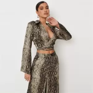 Image of Missguided Wrap Front Shirt Satin - Grey