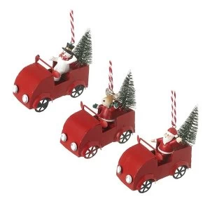 image of Santa Snowman & Deer Driving Cars (Set of 3)