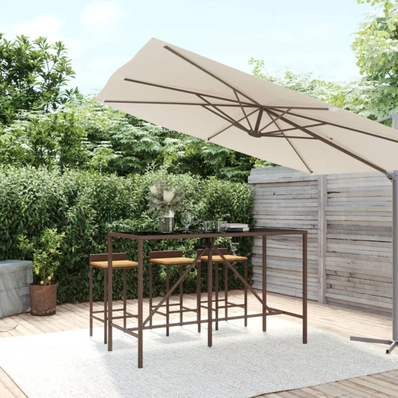 Image of VIDAXL Bar Table with Glass Top Brown 180x70x110cm Poly Rattan Vidaxl 8720845740023
