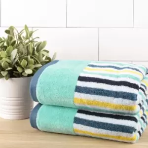 Image of Fusion - Nautical Stripe Jacquard 100% Cotton 550gsm Hand Towel, Multi, 2 Pack