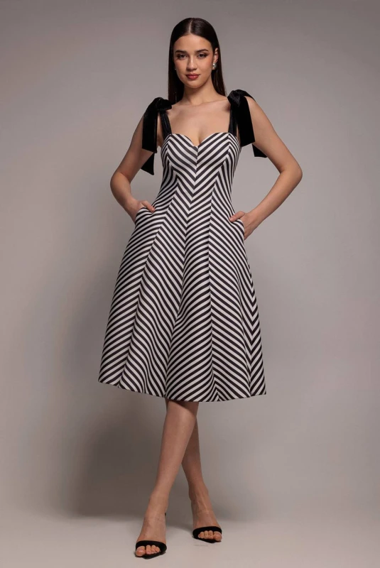 Image of Goddiva Womens Diagonal Stripe Velvet Bow A Line Midi Dress Size: 8 Multicolor Female 8