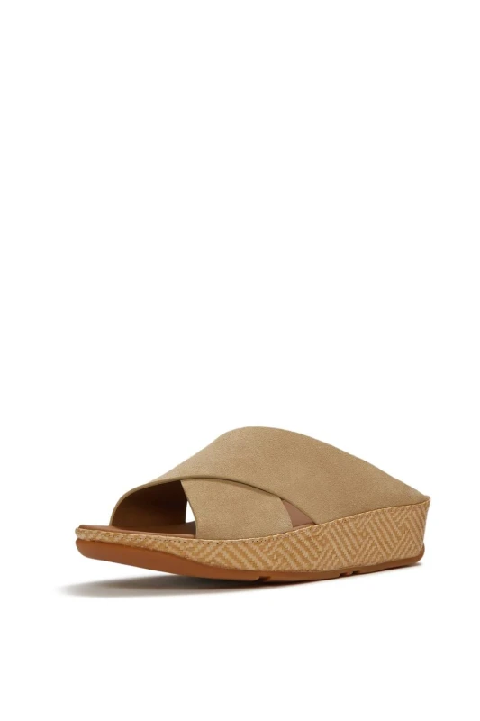 Image of FitFlop Womens Lulu Lux Graphic-Weave Slides in Camel Size: 5 Camel Female 5