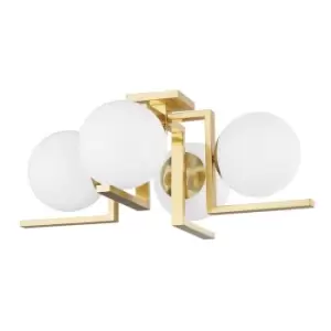 Image of Tanner 4 Light Flush Mount Brass, Glass, 2700K