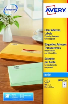 Image of Avery Clear Inkjet Labels 99x34mm J8562-25 16 p/sht PK400