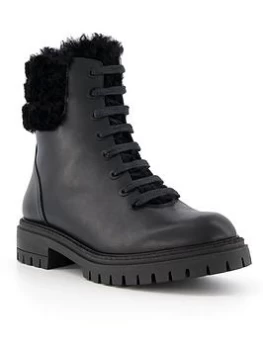 Image of Dune London Perch Faux Sherling Lace Up Boots - Black, Size 3, Women