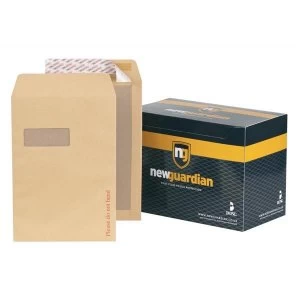 Image of New Guardian C4 Heavyweight Board Backed Peel and Seal Power Tac Window Envelopes 130gsm Manilla Pack of 125 Envelopes