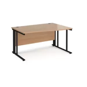 Image of Office Desk Right Hand Wave Desk 1400mm Beech Top With Black Frame Maestro 25 MCM14WRKB
