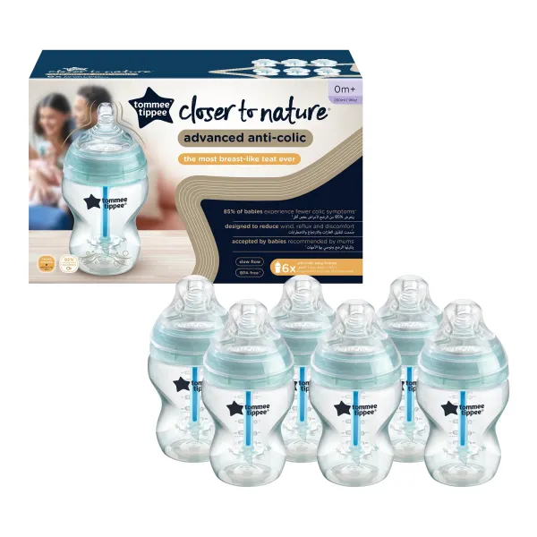 image of Tommee Tippee Anti-Colic Baby 260ml Bottle-Pack of 6