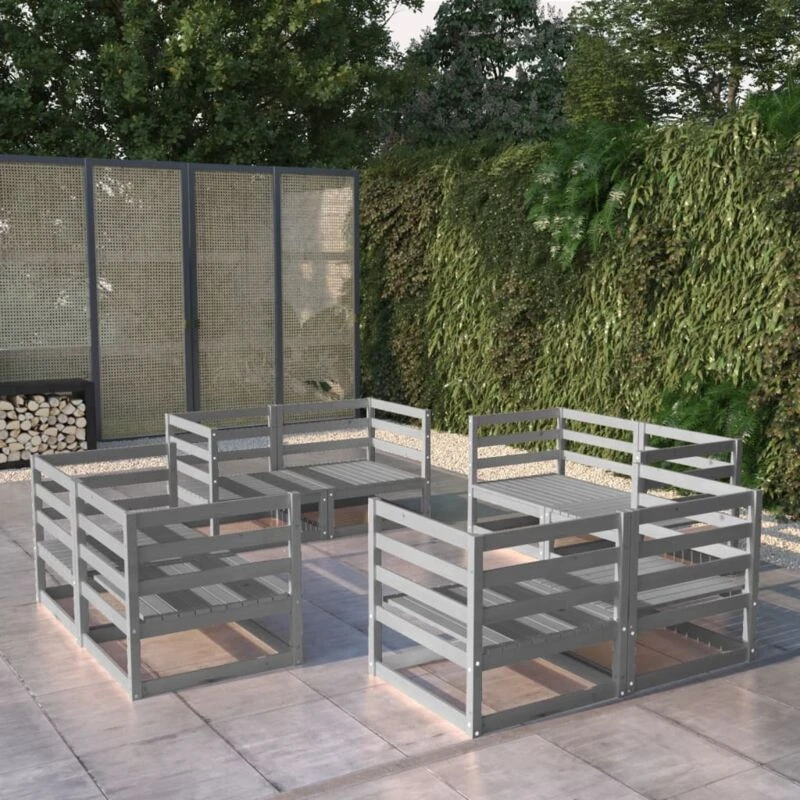 Image of VIDAXL 8 Piece Garden Lounge Set Grey Solid Pinewood Vidaxl 8720286463895