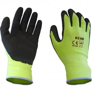 image of Scan Mens Foam Latex Coated Gloves Yellow 2XL