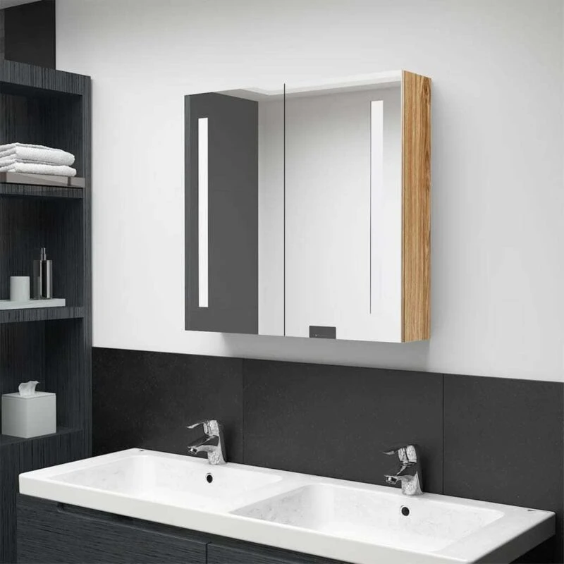 Image of VIDAXL LED Bathroom Mirror Cabinet Oak 62x14x60cm Vidaxl 8720286332856
