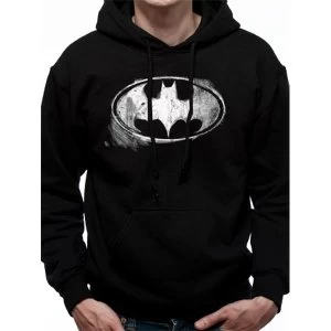 Image of Batman - Mens Mono Distressed Logo Hoodie (Black)
