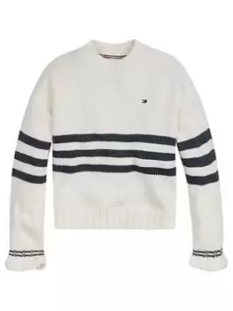 image of Tommy Hilfiger Girls Prep Stripe Sweater - Ivory/Navy Stripe, Ivory/Navy Stripe, Size Age: 10 Years, Women