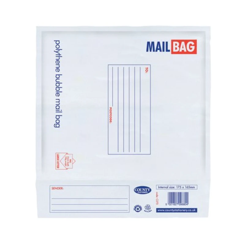 Image of County Stationery Poly Bubble Envelopes 175x165mm White (10 Pack) C270