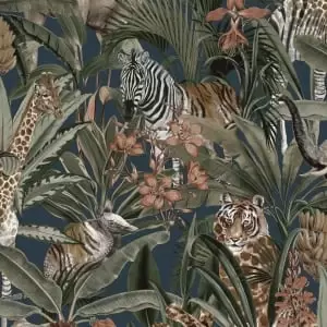 image of Holden Decor Safari Fusion Navy Wallpaper - 10.05m x 53cm