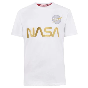 image of Alpha Industries NASA Reflective T Shirt - White & Gold