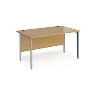 Image of Rectangular Straight Desk Oak Wood H-Frame Legs Silver Maestro 25 1400 x 800 x 725mm