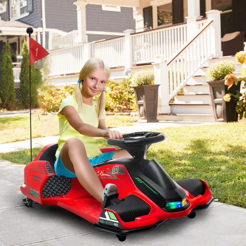Image of HOMCOM 12V Electric Go Kart for Kids, Battery Powerd Ride on Drift Car with Music, Colorful LED Lights, Slow Start, for 8-12 Years Old Red
