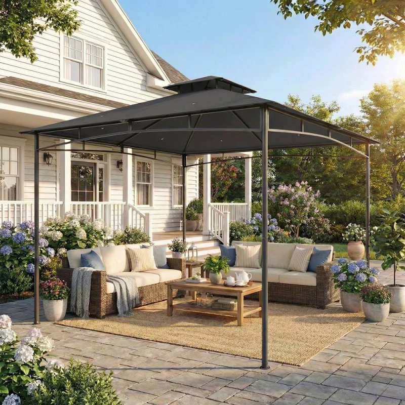 Image of OUTSUNNY 3 x 3m Gazebo, Outdoor Gazebo Canopy with 2-Tier Roof in Dark Grey Dark Grey Unisex