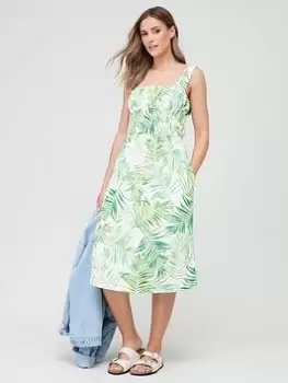 Image of Barbour Plumeria Tropical Print Midi Dress - White/green, White, Size 12, Women