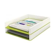 image of Leitz WOW Letter Tray Dual Colour WhiteGreen for Format A4 53611064