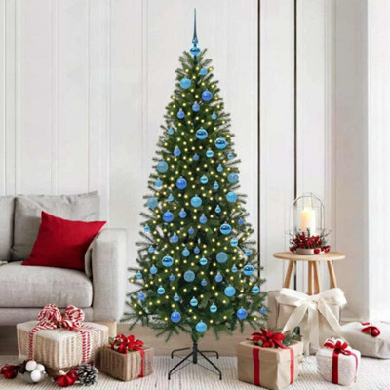 Image of vidaXL Artificial Christmas Tree with 300 LEDs, Blue Balls Green 180cm PE and PVC, Green 3397361