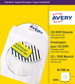 image of Avery 126 x 126mm CD/DVD Paper Sleeves White Pack of 100