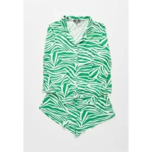 Missguided Plus Size Zebra Print Shirt and Shorts Pyjama Set - Green