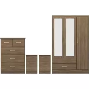 image of Seconique - Nevada 3 Door 2 Drawer Mirrored Wardrobe Set Rustic Oak 2 Man Del