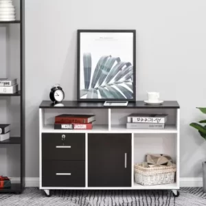 Image of HOMCOM Printer Stand Home Office Mobile File Cabinet Organizer with Castors, Lockable Drawer, Black