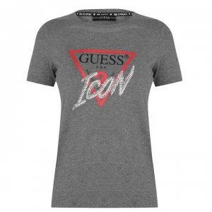 image of Guess Short Sleeve Crew Neck Icon Tee - Medium Charcoal