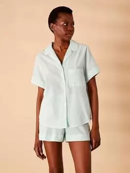Image of Accessorize Seersucker Stripe Shorts Pyjama Set - Green Size M Women