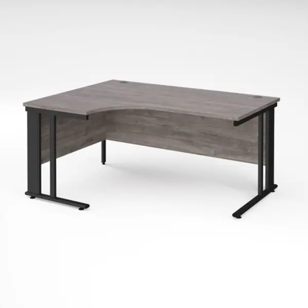 image of Maestro 25 left hand ergonomic desk 1600mm wide - Black cable managed leg frame, grey oak top