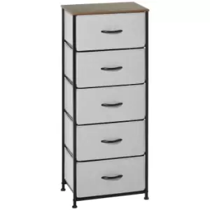 Image of HOMCOM Chest of Drawers, Fabric Storage Drawers, Industrial Bedroom Dresser w/5 Fabric Drawers, Steel Frame, Wooden Top for Nursery, Living Room Grey