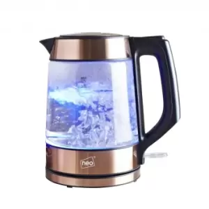 Neo 2000W 1.7L Cordless Nordic Illuminated Glass Jug Kettle - Copper