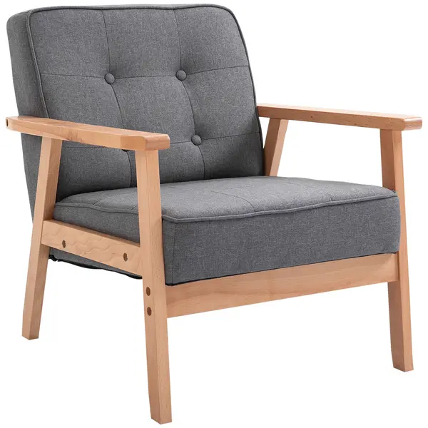 Image of HOMCOM Minimalistic Wooden Frame Accent Chair, with Padded Seat - Dark Grey