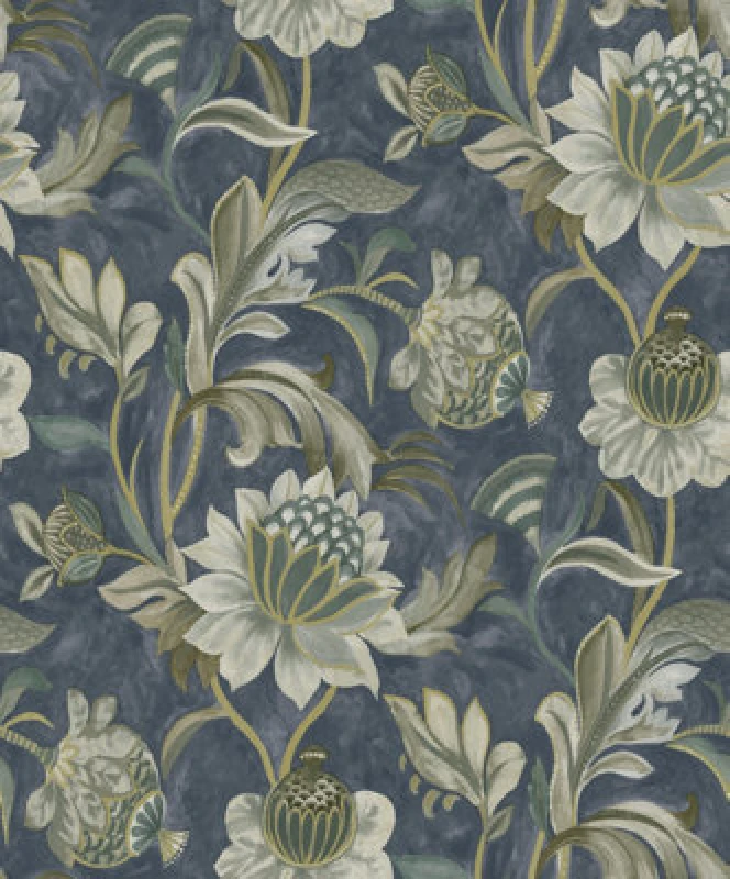 Image of Holden Decor Cecelia Navy Floral Trail Embossed Wallpaper