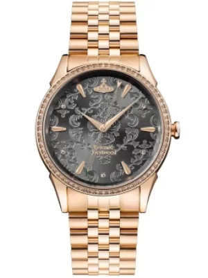 image of Vivienne Westwood Ladies Wallace Rose Gold Plated Black Jacquard...