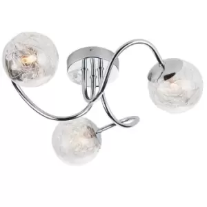 image of Semi Flush Ceiling Light Chrome Wire Shade 3x Lamp Adjustable Hanging Pendant