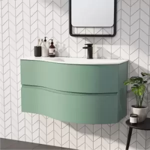 image of 1000mm Green Wall Hung Right Hand Curved Vanity Unit with Basin - Tulum