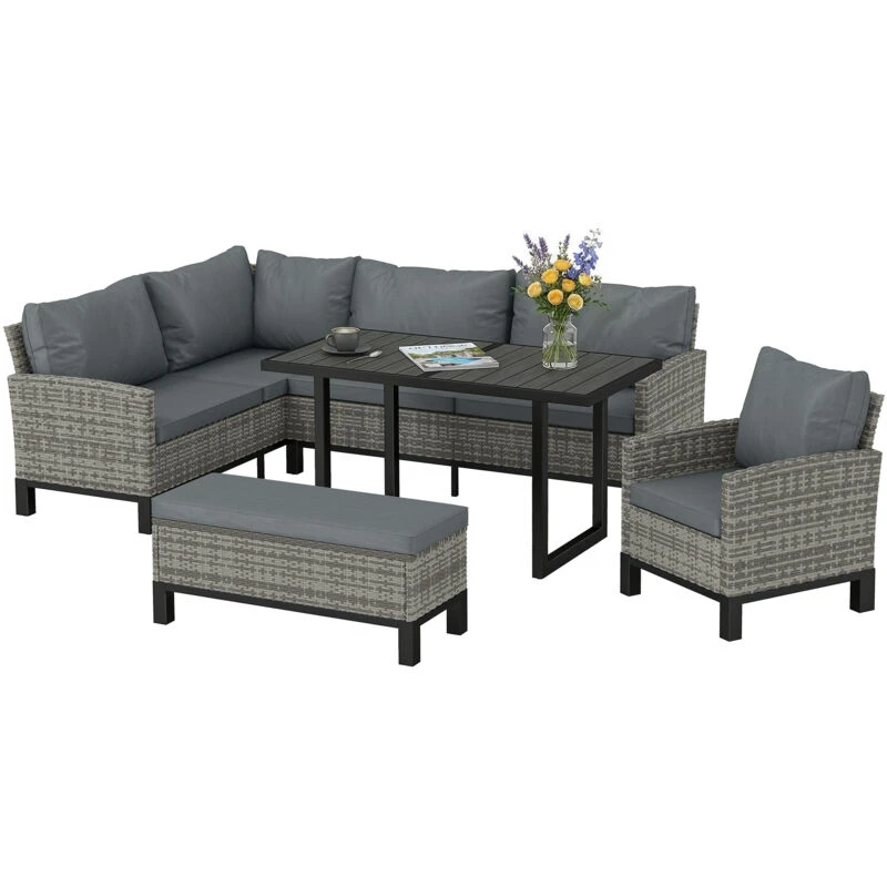 Image of OUTSUNNY Rattan Garden Furniture Sofa Set, Outdoor Dining Set for 9, Grey in Dark Grey Dark Grey Unisex
