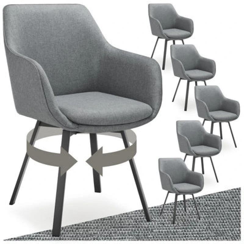 Image of Tectake Set Of 6 Dining Chair Alicon - Swivel Armchair With Padding And Continuous Backrest - Anthracite