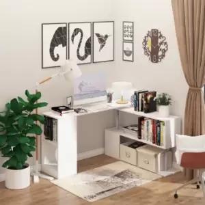 Image of HOMCOM 360 Degree Rotating Corner Desk Storage Shelf Combo Laptop Workstation Wood L Shaped Table Home Office - White