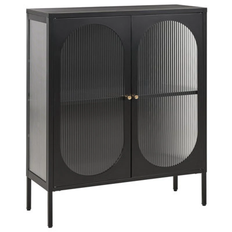 Image of Beliani Glass Display Sideboard Sarre Metal 90 Cm Black