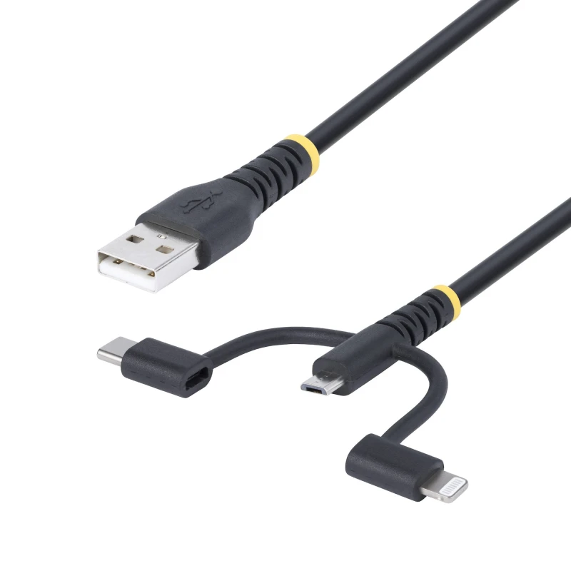 Image of StarTech 1m Rugged USB-A to Lightning Micro-USB USB-C Multi Charging EXR8ST10446453