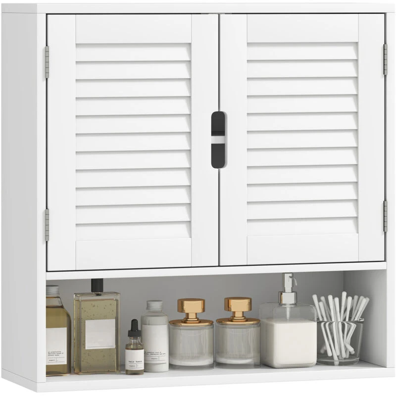 Image of HOMCOM Bathroom Cabinet, Wall Mounted Cabinet With Adjustable Shelves, White 837-698V81WT