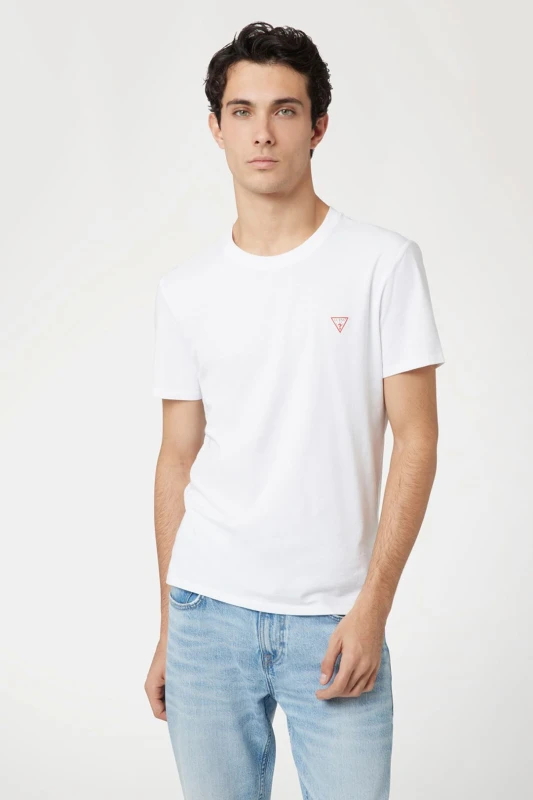 Image of Guess Mens Crew Neck Logo Tee White Size: XS White Male XS